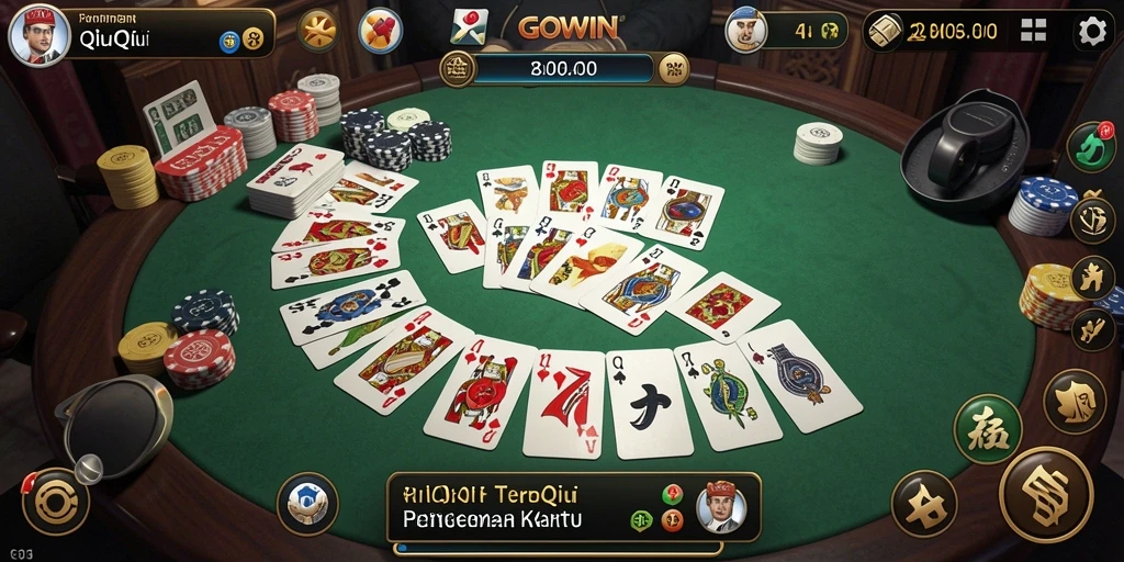 Screenshot gameplay GOWIN menampilkan suasana seru permainan QiuQiu.