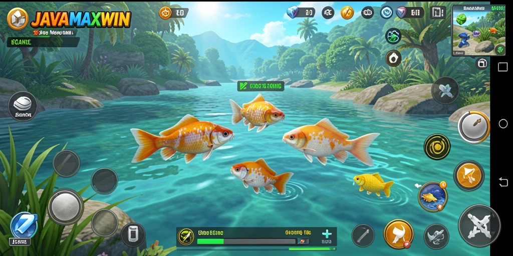 Screenshot gameplay JAVAMAXWIN menampilkan grafik memancing yang memukau.