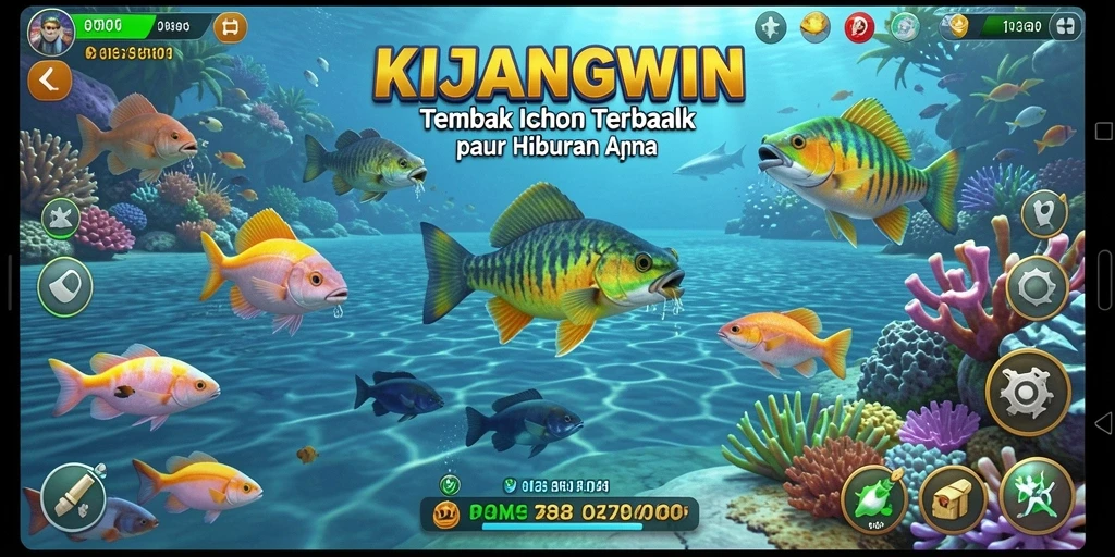 Screenshot KIJANGWIN menampilkan aksi seru menembak ikan.