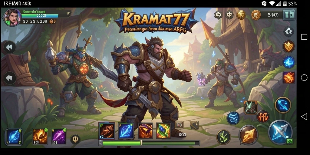 Screenshot gameplay KRAMAT77 menampilkan pertempuran seru dan dunia yang luas.