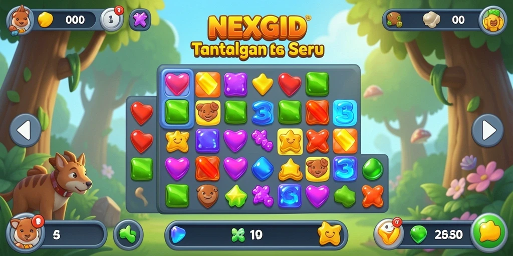 Tampilan gameplay seru dalam NEXGID dengan elemen warna-warni.
