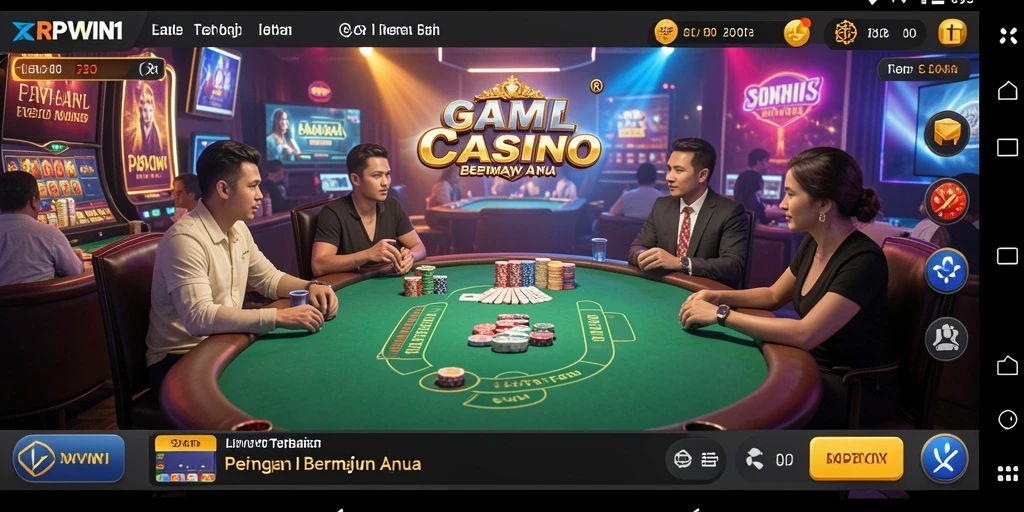 Menampilkan dealer yang sedang mengelola permainan dalam live casino.
