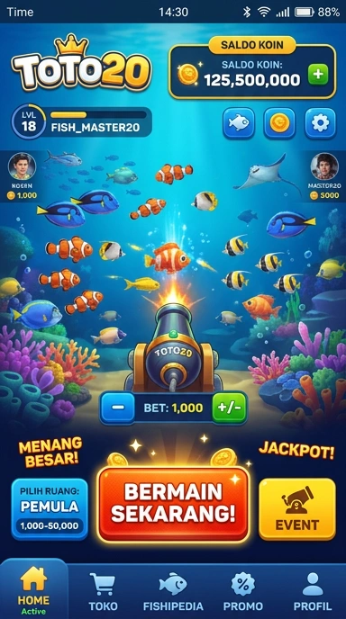 Tampilan utama aplikasi toto20 yang user-friendly.